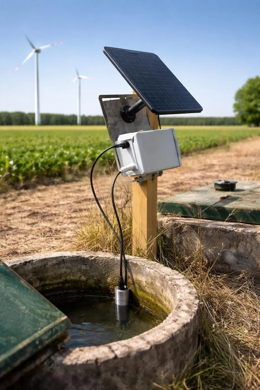 Landwirtschaftliches Feld mit Kulturpflanzen und Bodenüberwachung